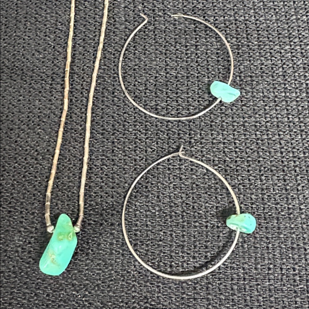 Vintage silver and Turquoise necklace and earring Jewelry Set